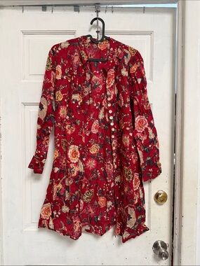 Dolma Red Floral Longline Women's Tunic,